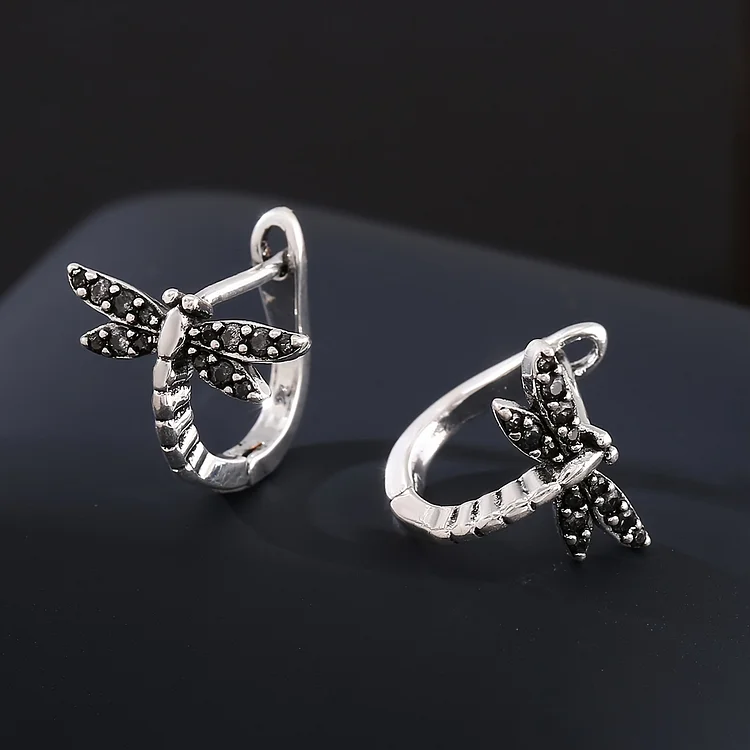 Vintage Round Inlaid Zirconia Dragonfly Earrings - Image 5