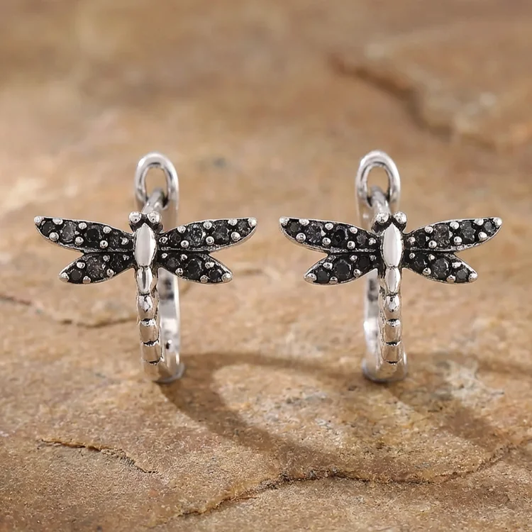 Vintage Round Inlaid Zirconia Dragonfly Earrings - Image 6
