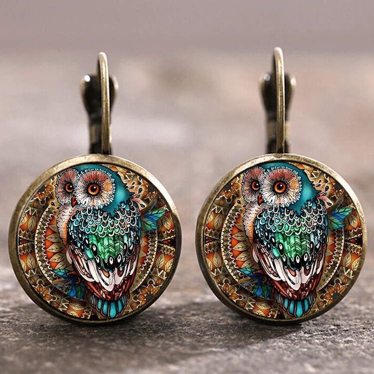 Vintage Rounded Crystal Owl Earrings - Image 2