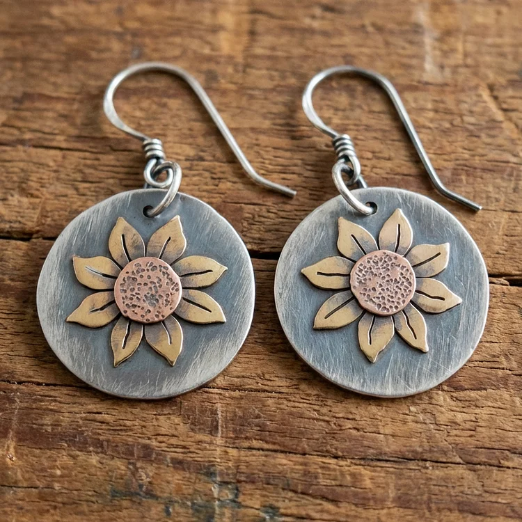Vintage Rounded Sunflower Earrings - Image 2