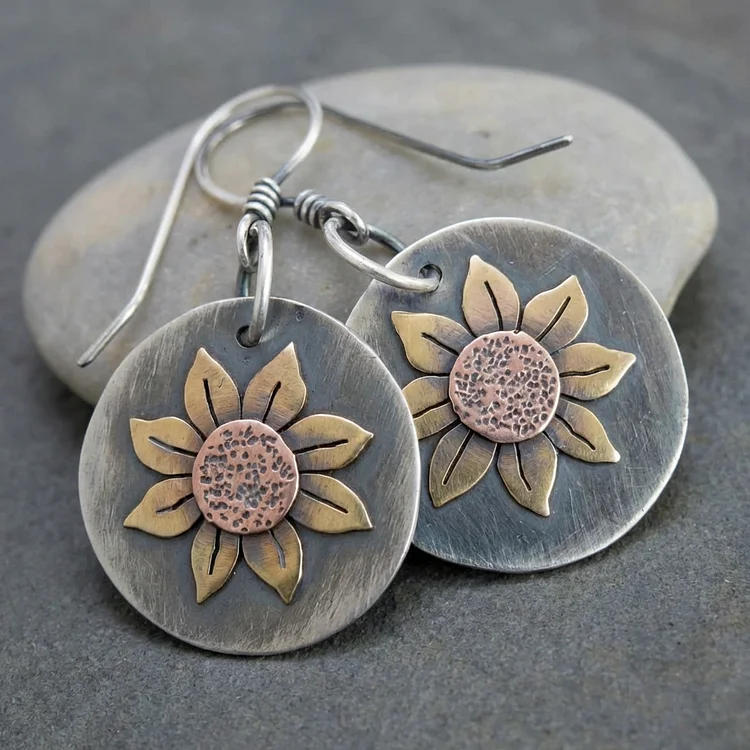 Vintage Rounded Sunflower Earrings - Image 3