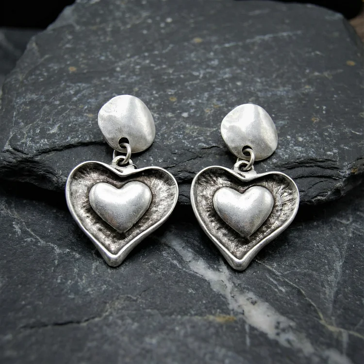 Vintage Silver Heart Earrings - Image 2