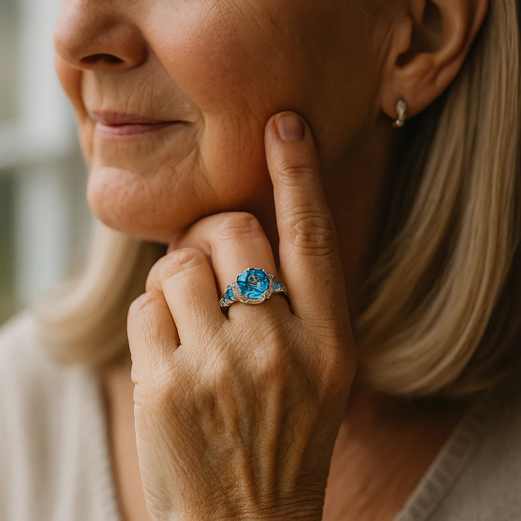Vintage Silver Ring with Blue Crystal - Image 2