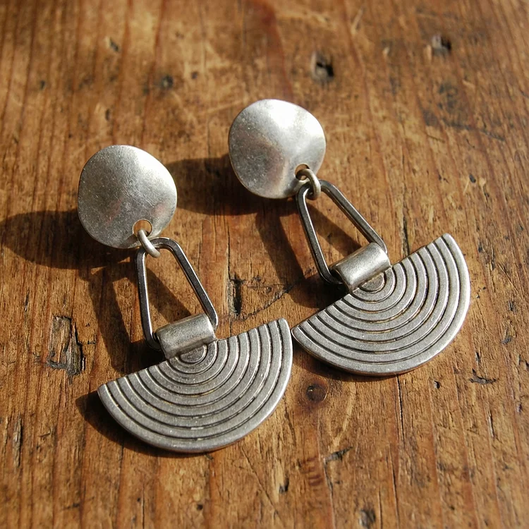 Vintage Silver Semi Circle Earrings - Image 2