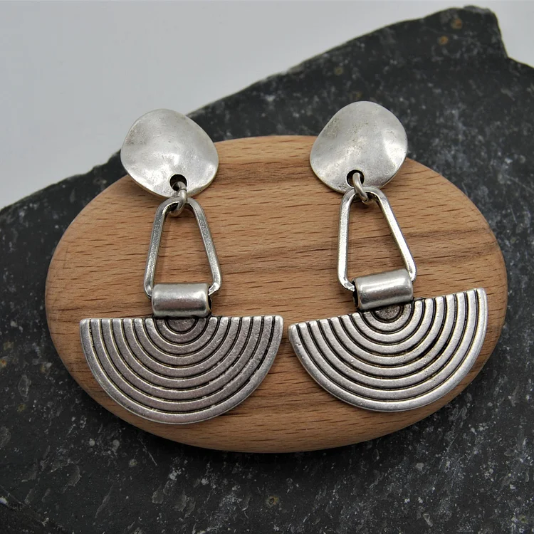 Vintage Silver Semi Circle Earrings - Image 3