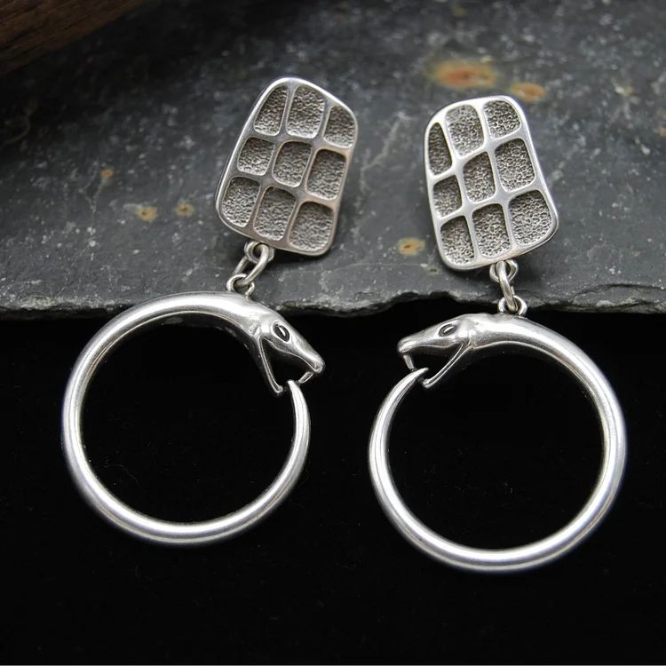 Vintage Silver Snake Earrings - Image 3