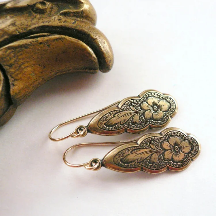 Vintage Victorian Floral Turquoise Drop Earrings - Image 3