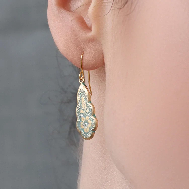 Vintage Victorian Floral Turquoise Drop Earrings - Image 4